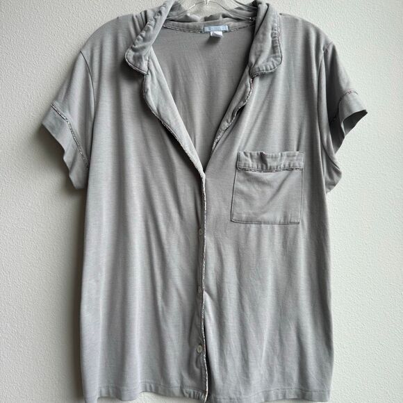 Eberjey Gray Floral Trim Button Down Short Sleeve Pajama Set Size Small? Medium? - Picture 2 of 11